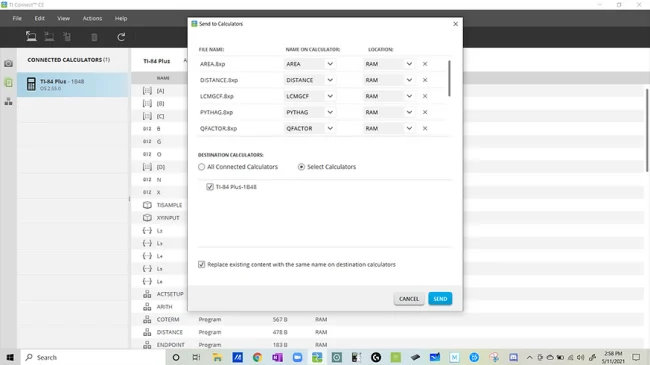 This will open another window in the TI Connect CE program that looks like this. You shouldn't have to make any adjustments or additions to this page - but if you want to play it safe, just make sure you have all the same boxes checked as I do in this image.